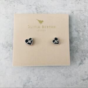 Olivia Burton Sterling Silver Black Love Bug Stud Earrings Heart Shape NEW